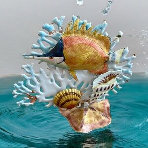 Sculpture, Metal, Underwater Sea Scene, 3-D,Realistic Fish & Shells, Col…